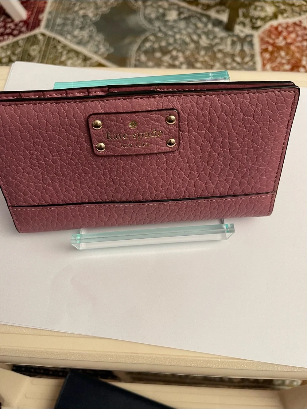 kate spade Pebbled Leather Wallet in Dusty Rose